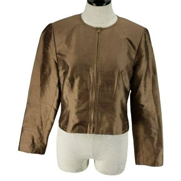 Finity Studio Brown Zippered Dress business office size 10 Silk Jacket Coat - Picture 1 of 8